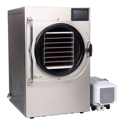 Medium Harvest Right Pharma Freeze Dryer with Oil Free Pump Angled Right