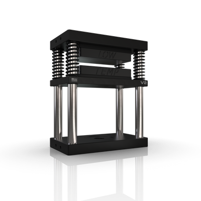 Lowtemp Tall 4x7 V2 Rosin Press with black plates and extended frame design