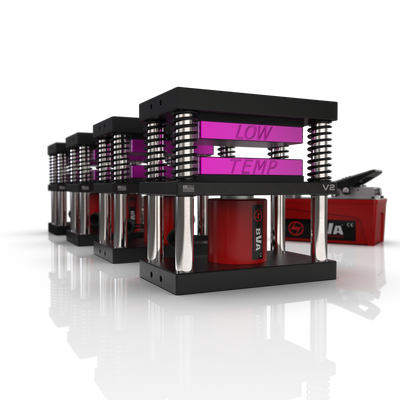 Lowtemp 4 Press Medusa System with purple rosin press plates and BVA Air Pump