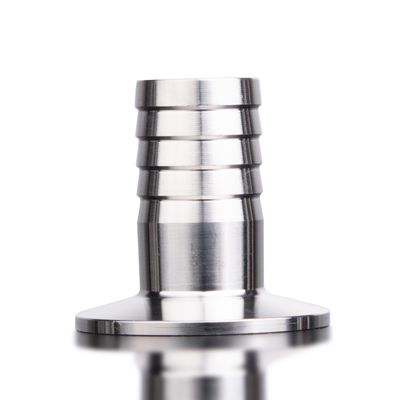 1 inch hose barb to 1.5 inch tri-clamp sanitary adapter made of stainless steel for fluid transfer and hash washing systems