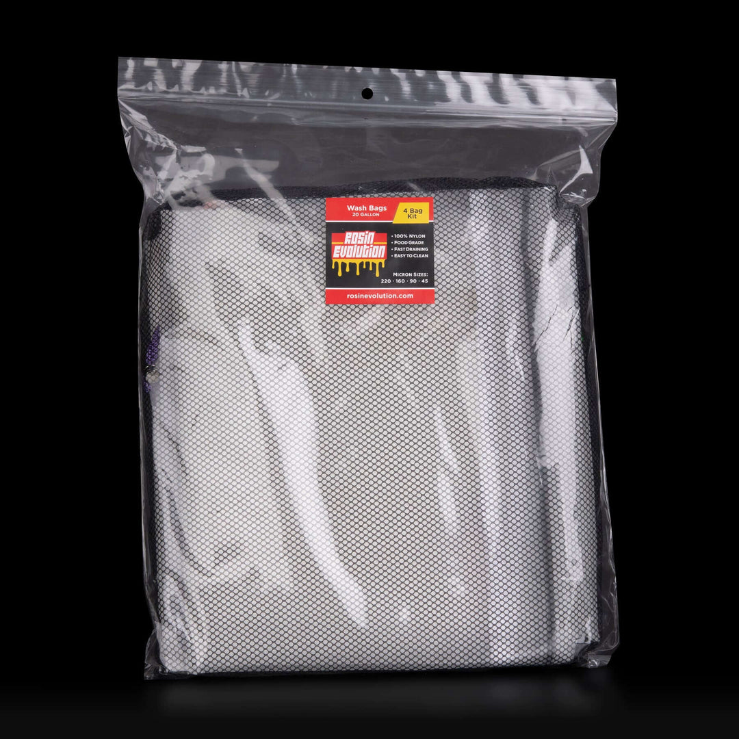 Clear plastic bag with a product inside and a visible brand label on a black background