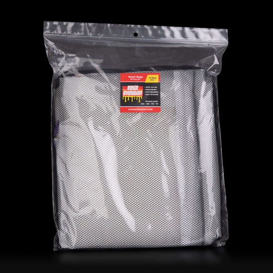 Clear plastic bag with a product inside and a visible brand label on a black background