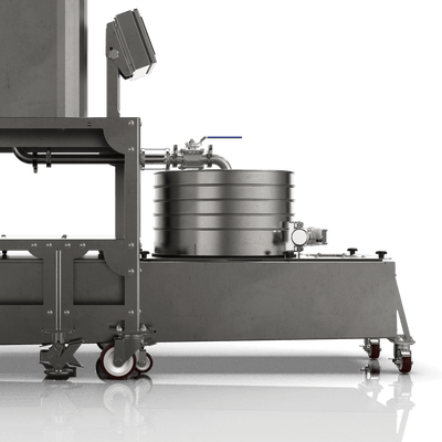 Industrial machine with a large metal tank on a white background