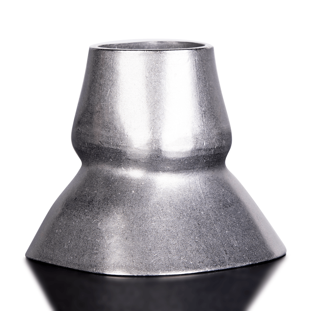 Metallic cone-shaped object on a white background