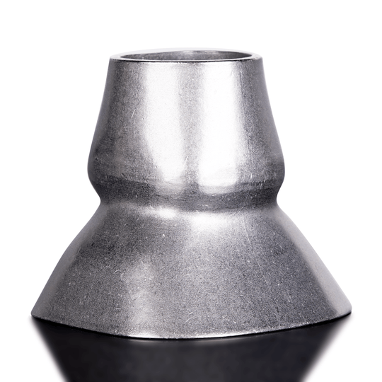 Metallic cone-shaped object on a white background