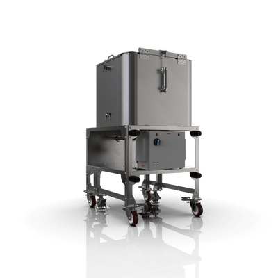 Industrial machine on wheels with a dark background