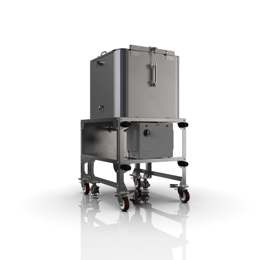 Industrial machine on wheels with a dark background
