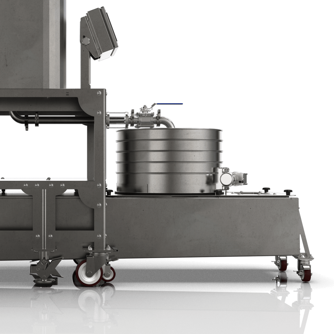 Industrial machine with a large metal tank on a white background