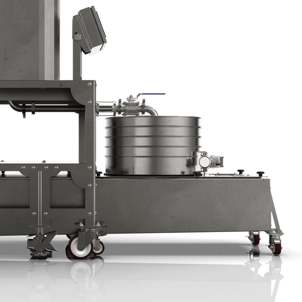 Industrial machine with a large metal tank on a white background