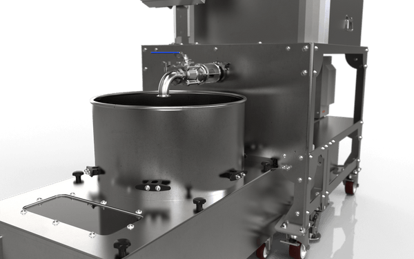 Metallic machine or apparatus with cylindrical component on a black background