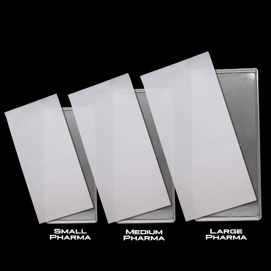 Pharmaceutical freeze dryer tray liners for small, medium, and large pharma models