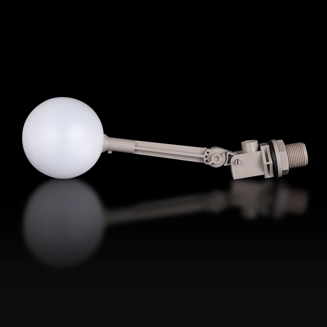 Plastic float valve for automated water level control in hash washing or lab equipment