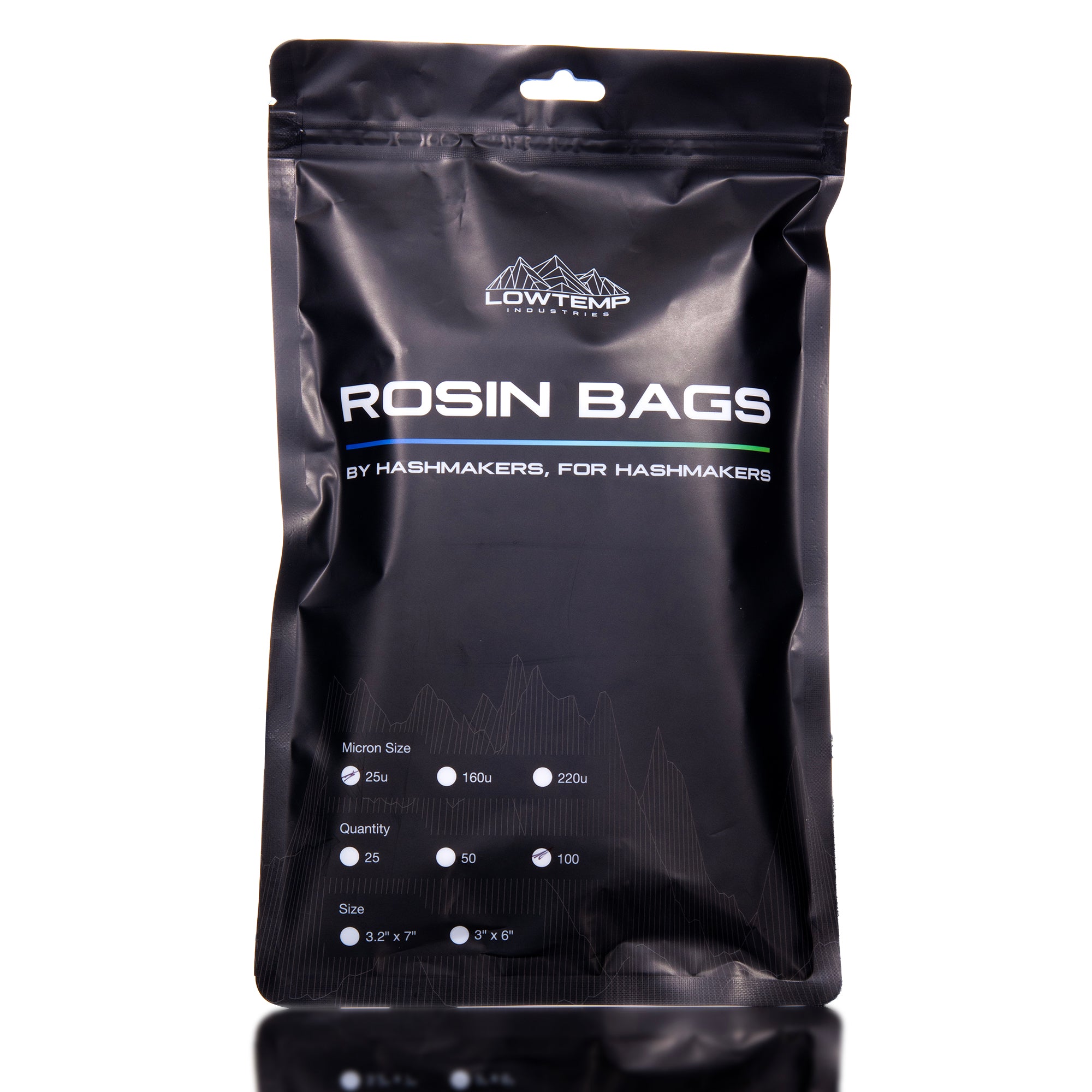 Lowtemp Platinum Stitch Micron Rosin Bags packaging for solventless extraction