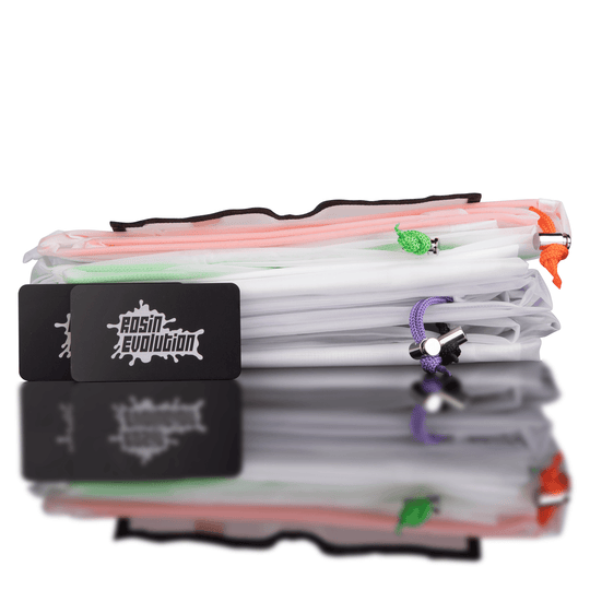 Set of colorful fishing lures with a Rosin Evolution branded case on a white background