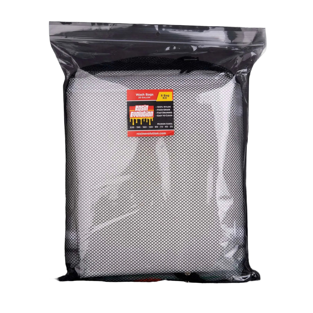 White mesh bag with a label on a black background
