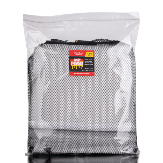 Mesh wash bag with a label on a white background