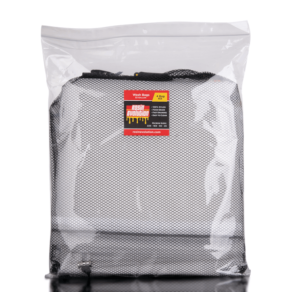 Mesh wash bag with a label on a white background