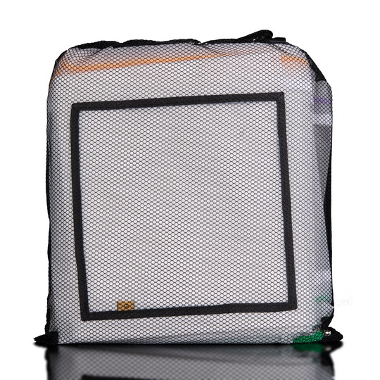 the back of 32 gallon eight bag set of hash washing bags from rosin evolution in packaging