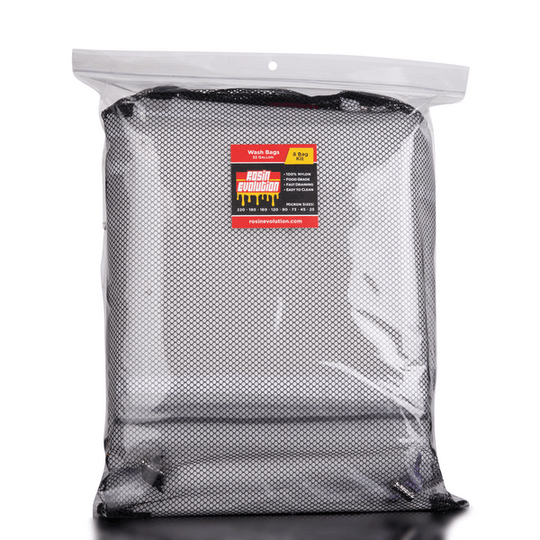 Clear mesh bag with a visible brand label on a white background