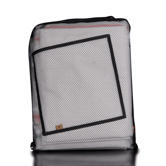 Mesh laundry bag with black border on a white background