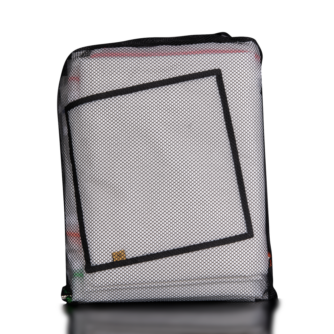 the back of 32 gallon four bag set of hash washing bags from rosin evolution in packaging