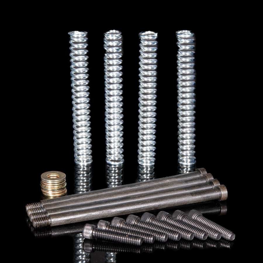 Cage insulation upgrade kit with threaded rods, fasteners, and hardware for improving rosin press heat efficiency