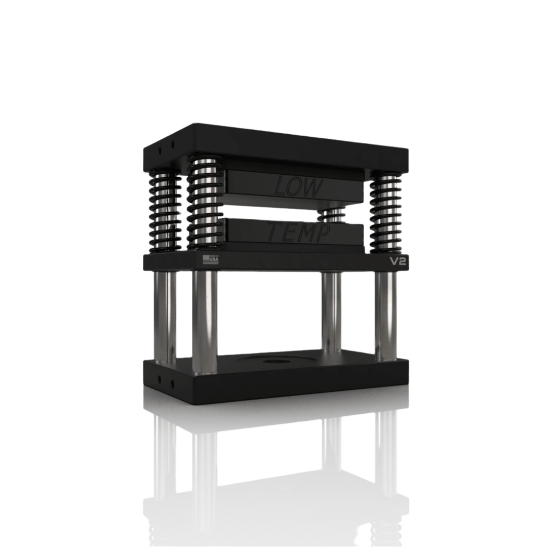 Black adjustable weight bench with spring-loaded weight stack on a white background