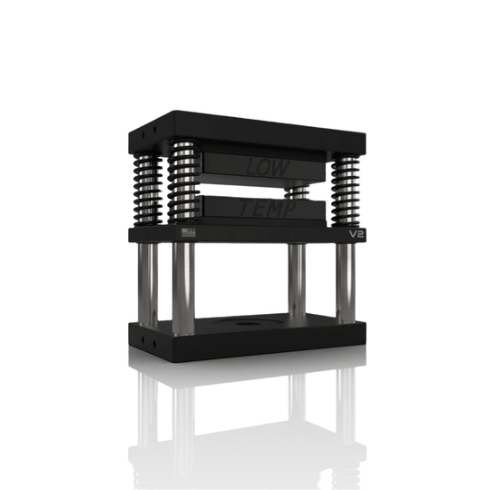Black adjustable weight bench with spring-loaded weight stack on a white background