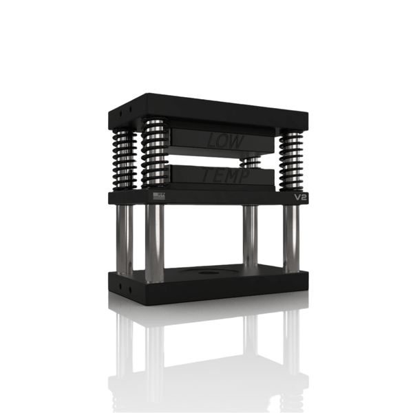 Black adjustable weight bench with spring-loaded weight stack on a white background