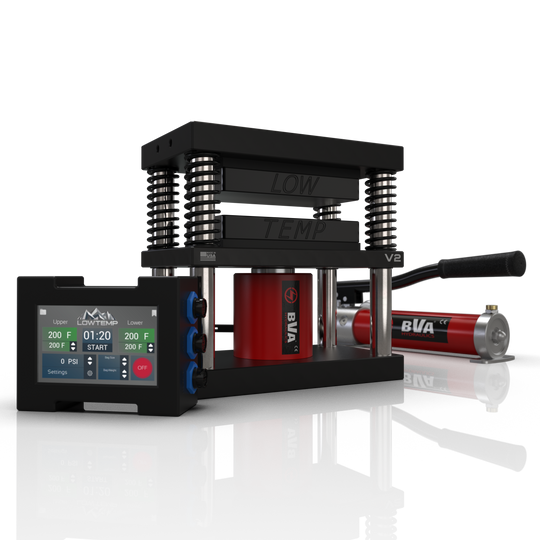 Black 4x7 Lowtemp Industries Rosin Press with Compact Pump and LT3 Controller