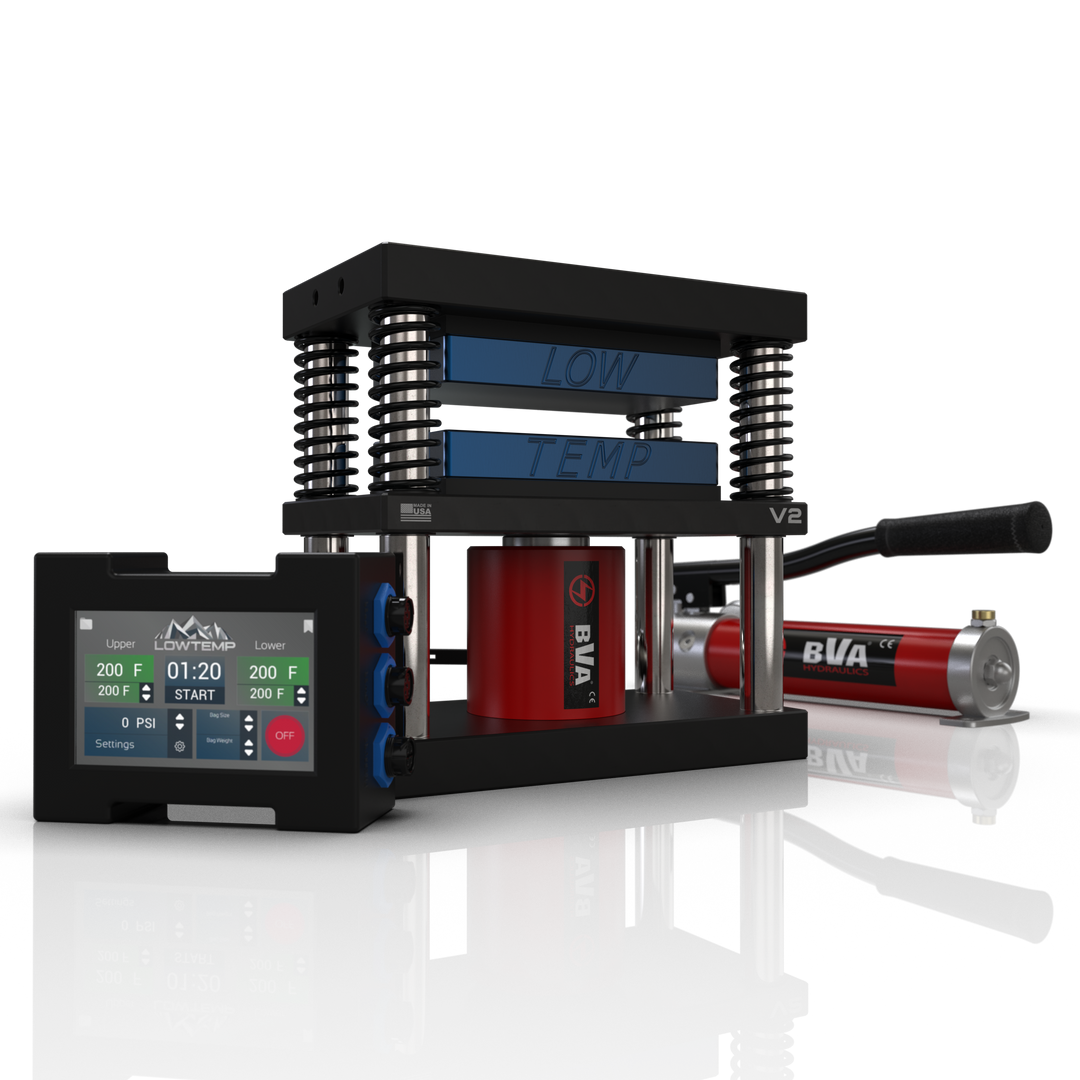 Blue 4x7 Lowtemp Industries Rosin Press with Compact Pump and LT3 Controller