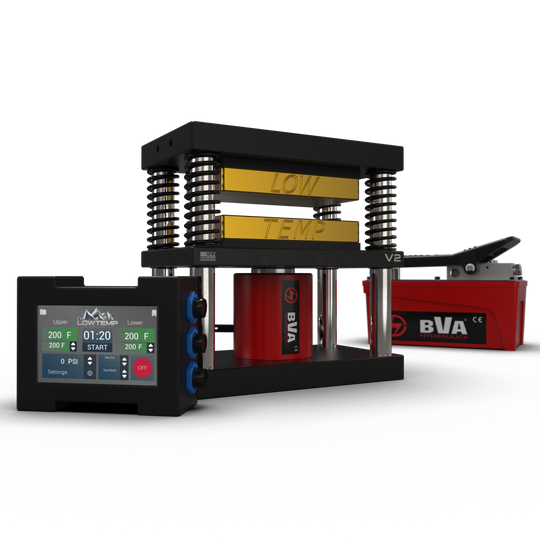 Gold 4x7 Lowtemp Industries Rosin Press with Air Pump and LT3 Controller
