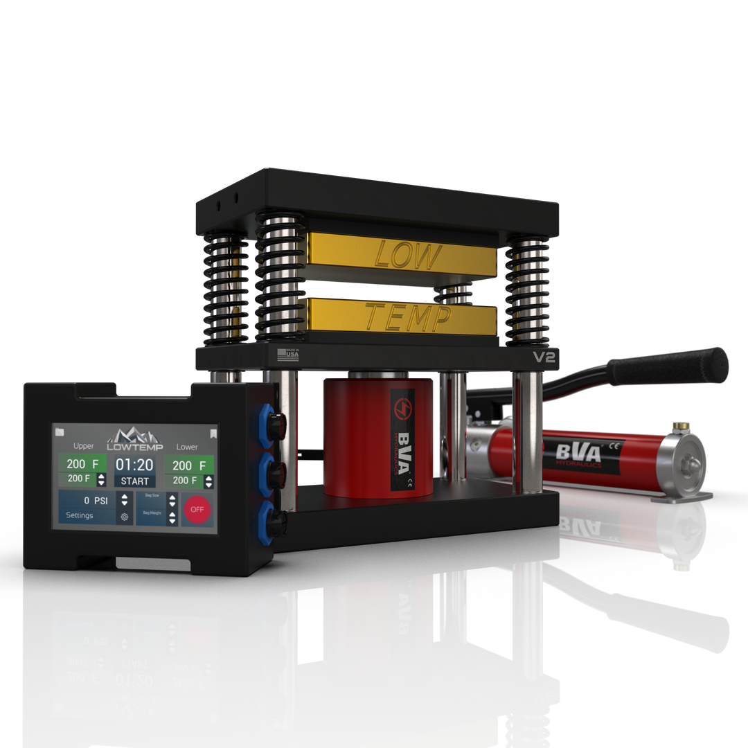 Gold 4x7 Lowtemp Industries Rosin Press with Compact Pump and LT3 Controller
