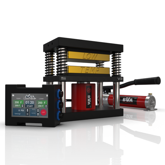 Gold 4x7 Lowtemp Industries Rosin Press with Compact Pump and LT3 Controller