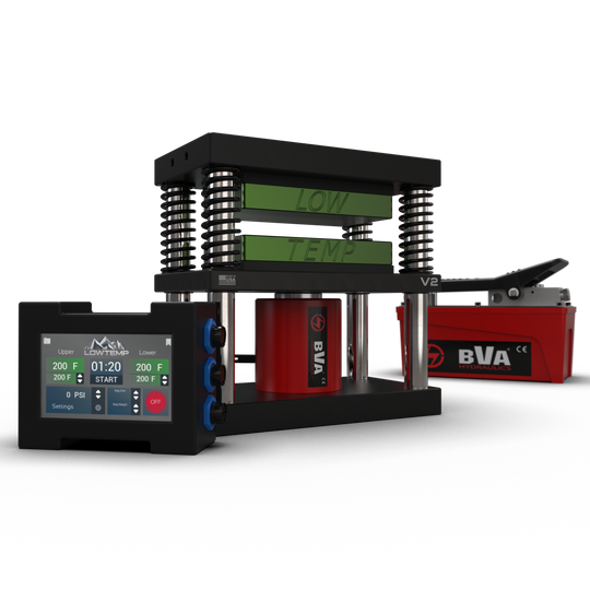Green 4x7 Lowtemp Industries Rosin Press with Air Pump and LT3 Controller