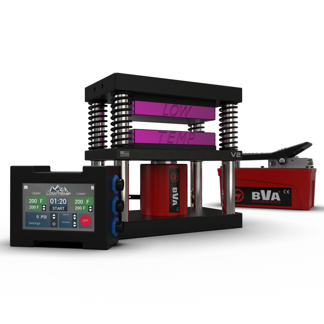 Purple 4x7 Lowtemp Industries Rosin Press with Air Pump and LT3 Controller