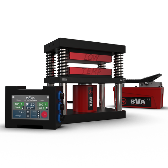 Red 4x7 Lowtemp Industries Rosin Press with Air Pump and LT3 Controller