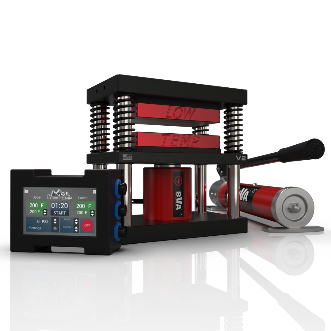 Red 4x7 Lowtemp Industries Rosin Press with Large Pump and LT3 Controller