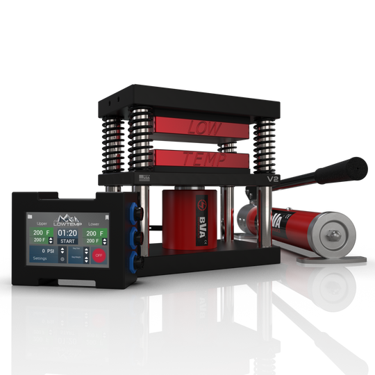 Red 4x7 Lowtemp Industries Rosin Press with Large Pump and LT3 Controller